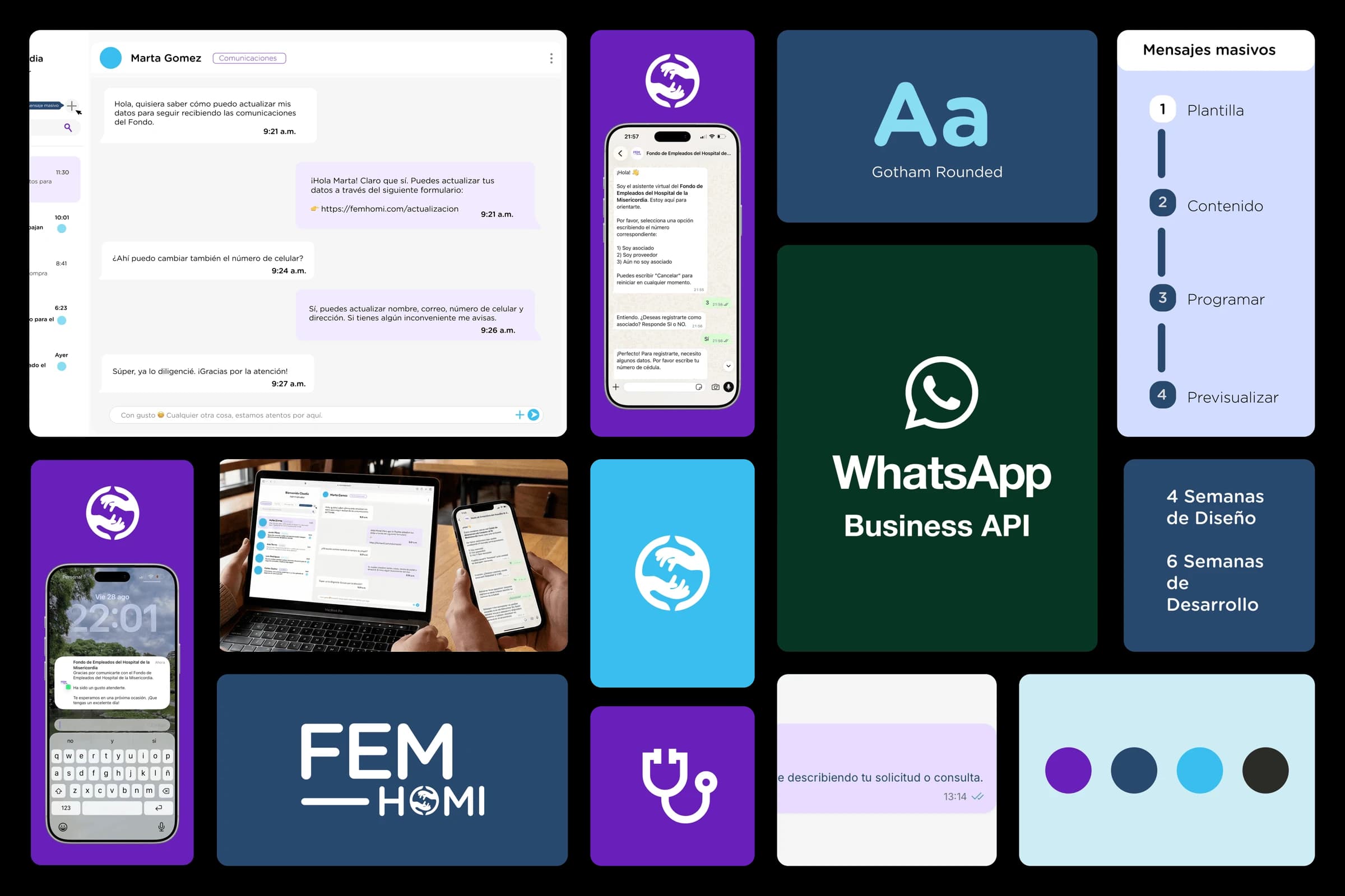 Plataforma web de FEM HOMI integrada con WhatsApp Business