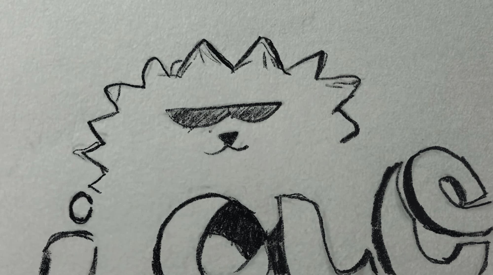 Boceto a lápiz de la primera exploración de Tonni, el león de la marca