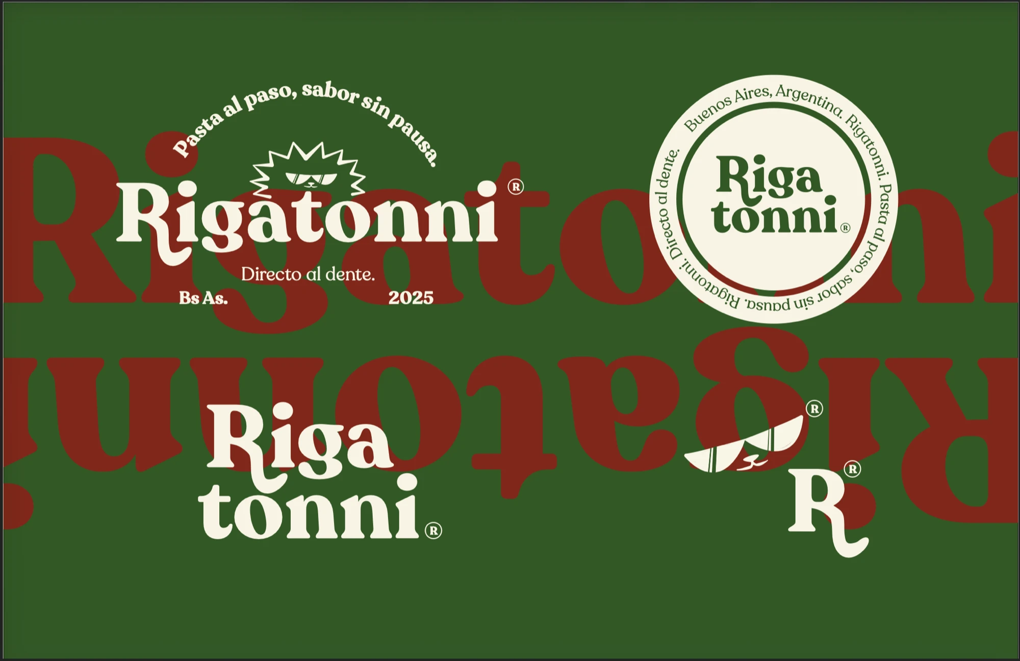 Logotipo de Rigatonni en sus distintas versiones de color y lockups