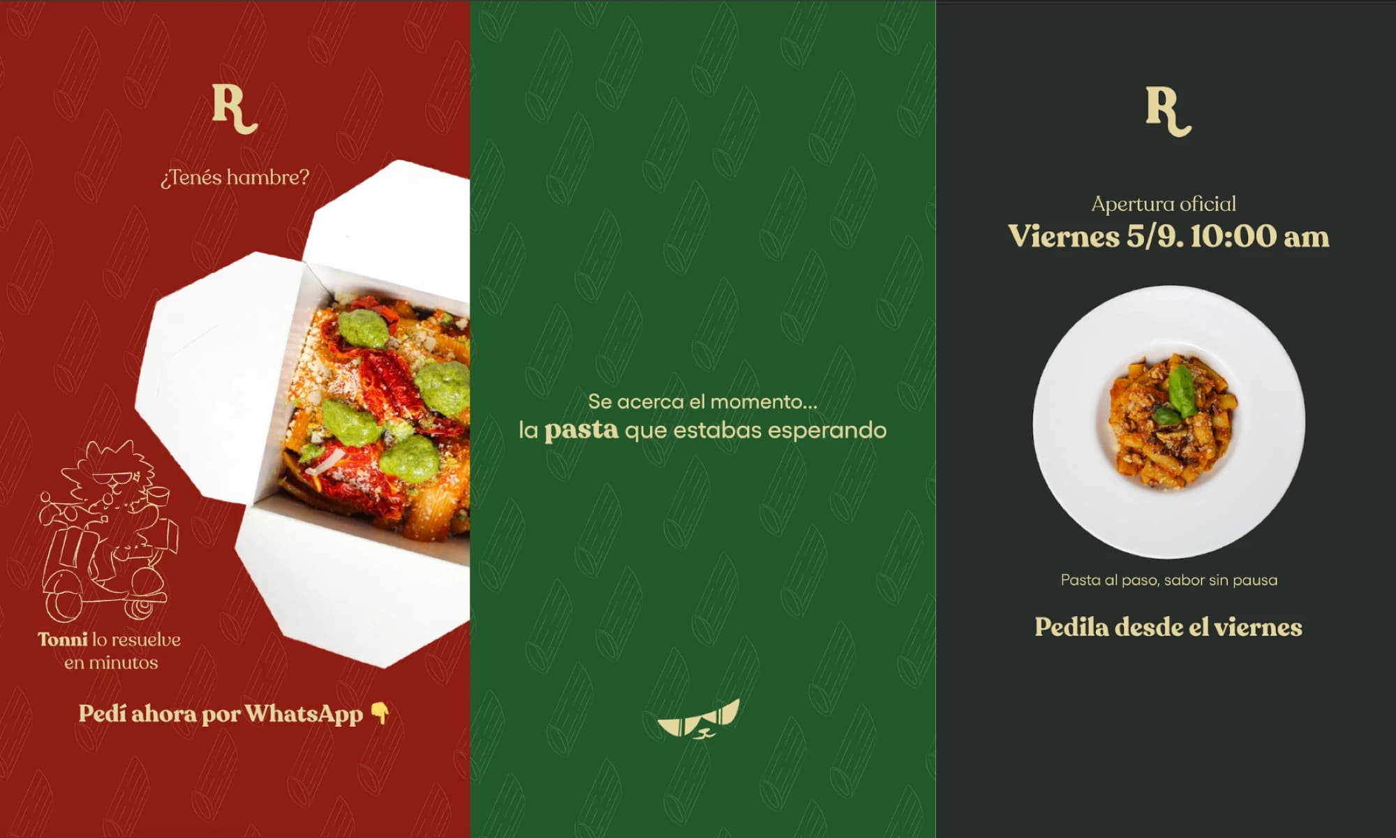 Kit de piezas para redes sociales de Rigatonni aplicado, posts e historias